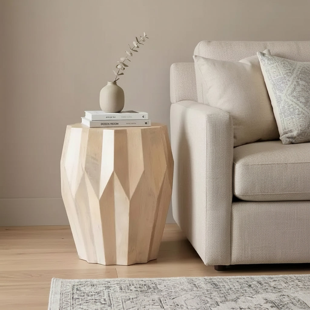 23 Table d'appoint ronde en bois massif naturel