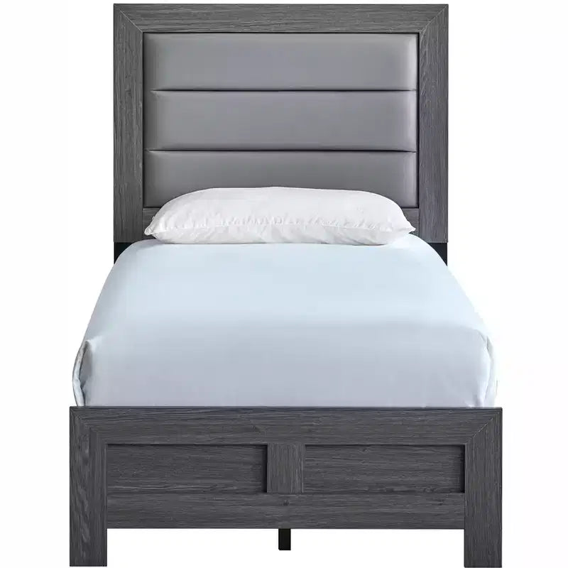 Passion Furniture Plano Gray Wood Frame Twin Panel Bed