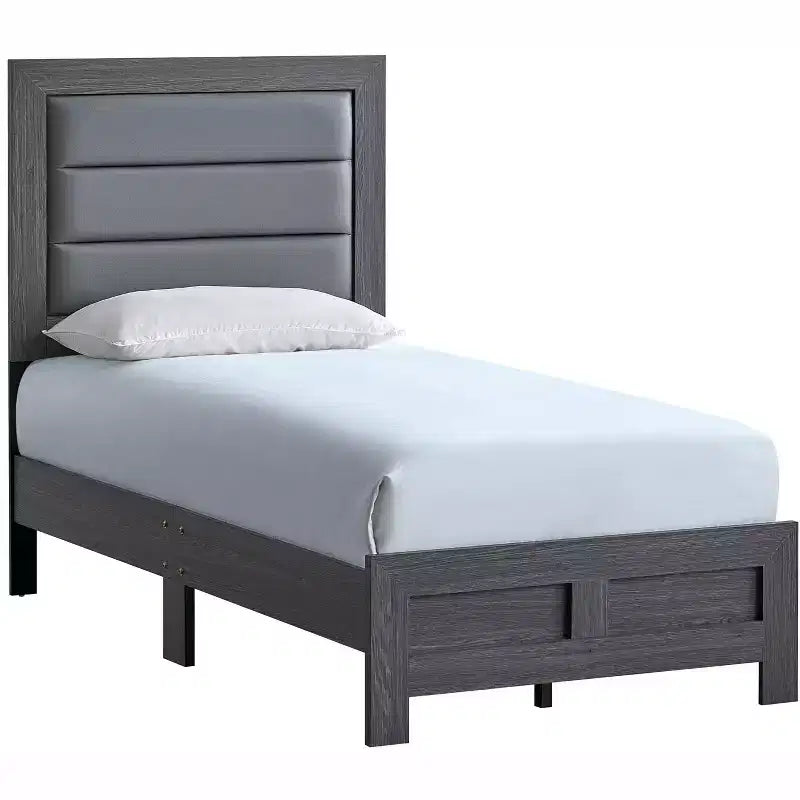 Lit double à panneaux avec cadre en bois gris