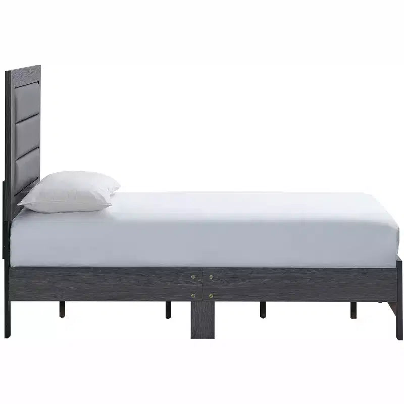 Lit double à panneaux avec cadre en bois gris