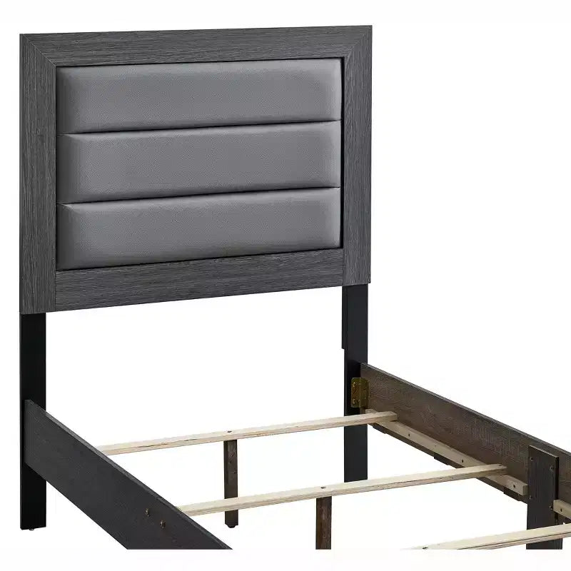 Lit double à panneaux avec cadre en bois gris