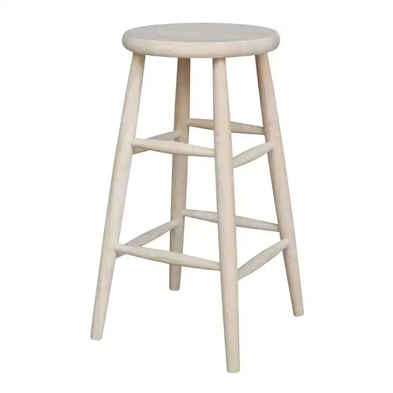 30" Scooped Seat Counter Height Barstool Unfinished - International Concepts: Solid Wood, Round, Backless