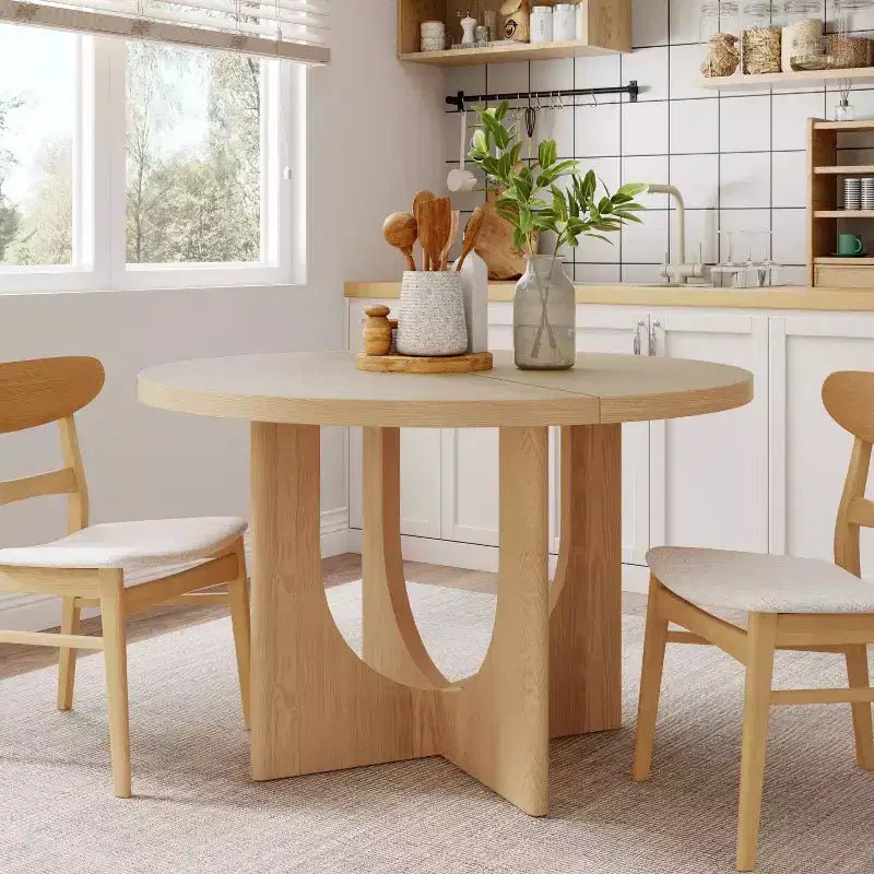 Table à manger ronde rustique en bois de 48 po avec pieds entrecroisés, couleur naturelle