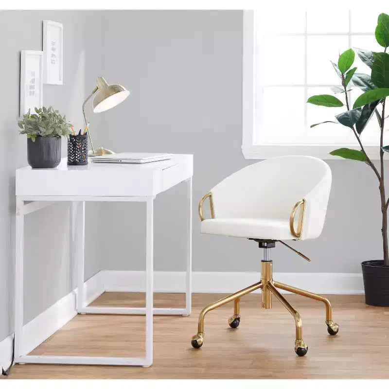 Chaise de travail Claire Or/Blanc PU