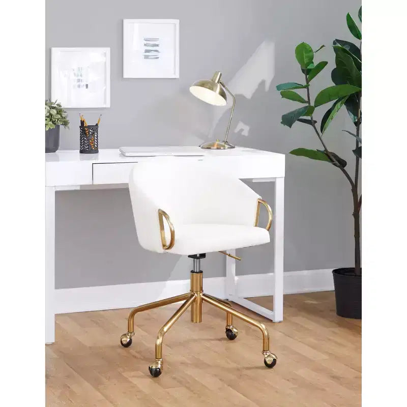 Chaise de travail Claire Or/Blanc PU
