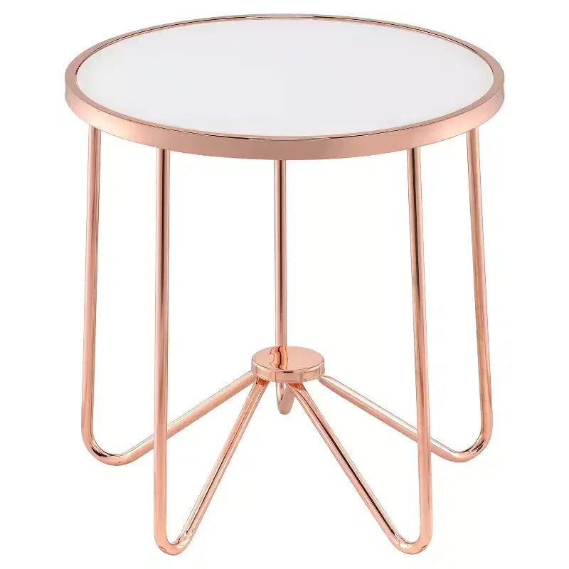 End Table Frosted Rose Gold - Acme Furniture: Contemporary Alivia, Tempered Glass, Metal Frame