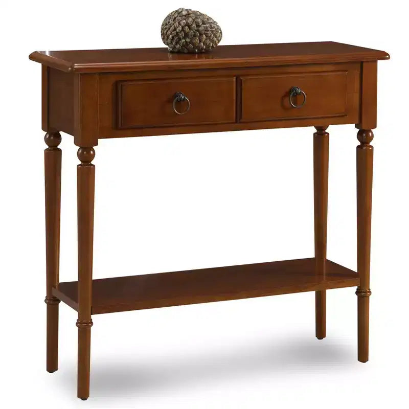 Leick Home Console Table Pecan: Rubberwood Entryway Table with Drawers, Shelf, CARB Certified