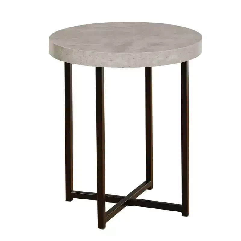 Buylateral Era Round End Table Gray/Black: Industrial Style, Metal Frame, Wood Laminate Top