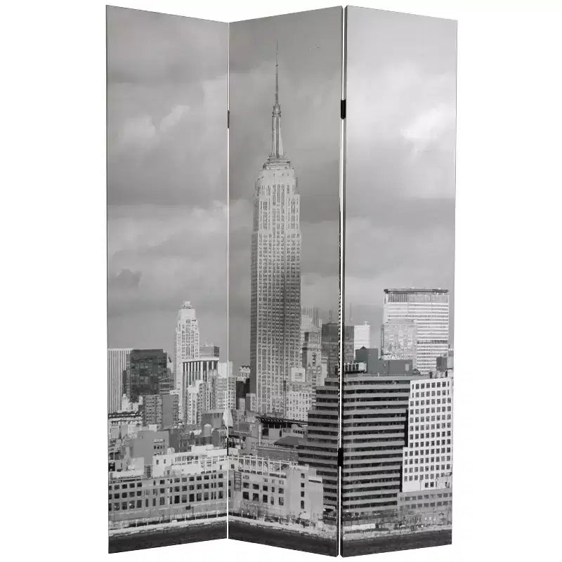 Paravent 3 Panneaux Double Face Scènes de New York, 1,80m - Oriental Furniture : Composite de bois, Aucun assemblage requis
