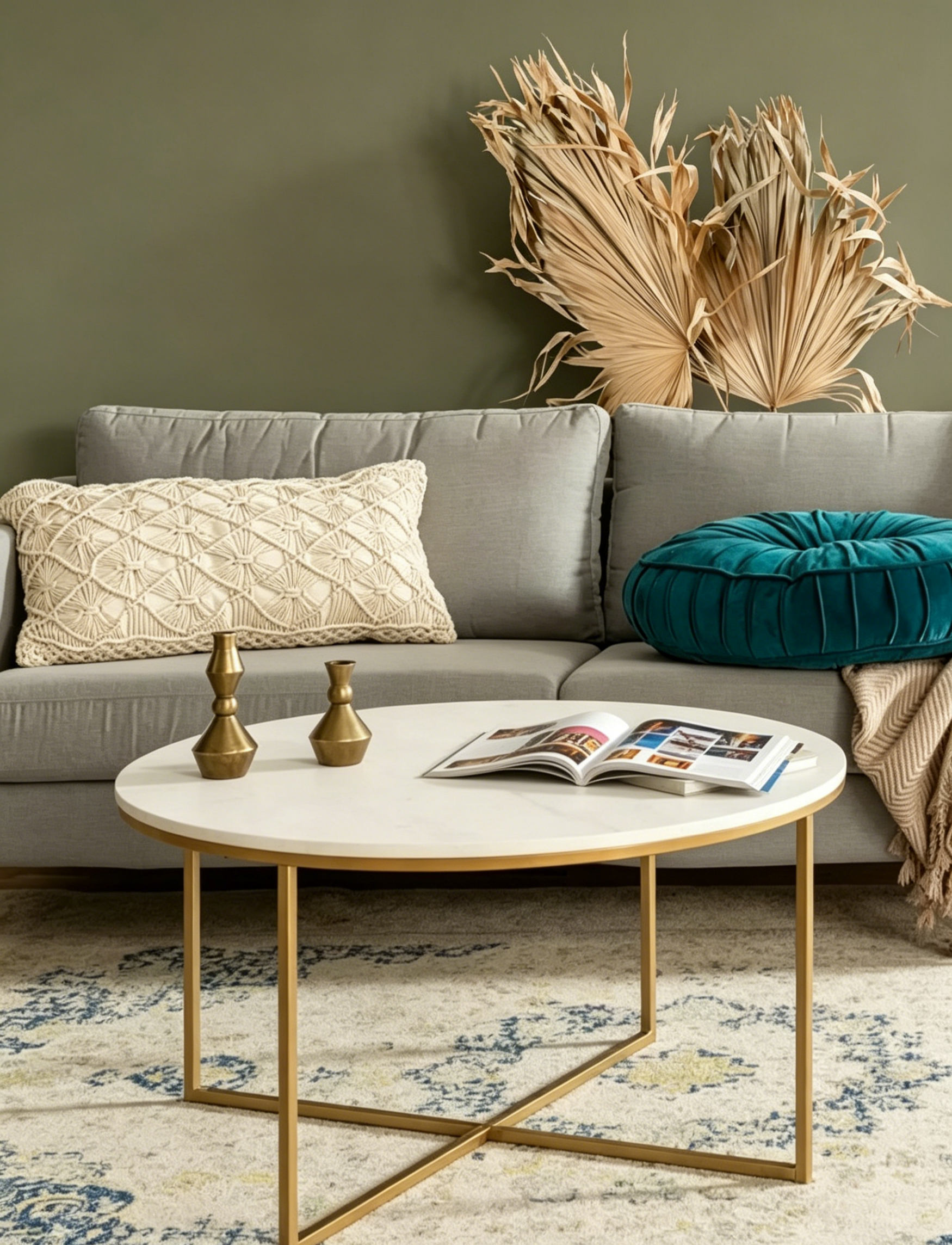 Table basse ronde/rectangulaire avec piètement en métal en forme de X et plateau en faux marbre, style moderne du milieu du siècle pour salon