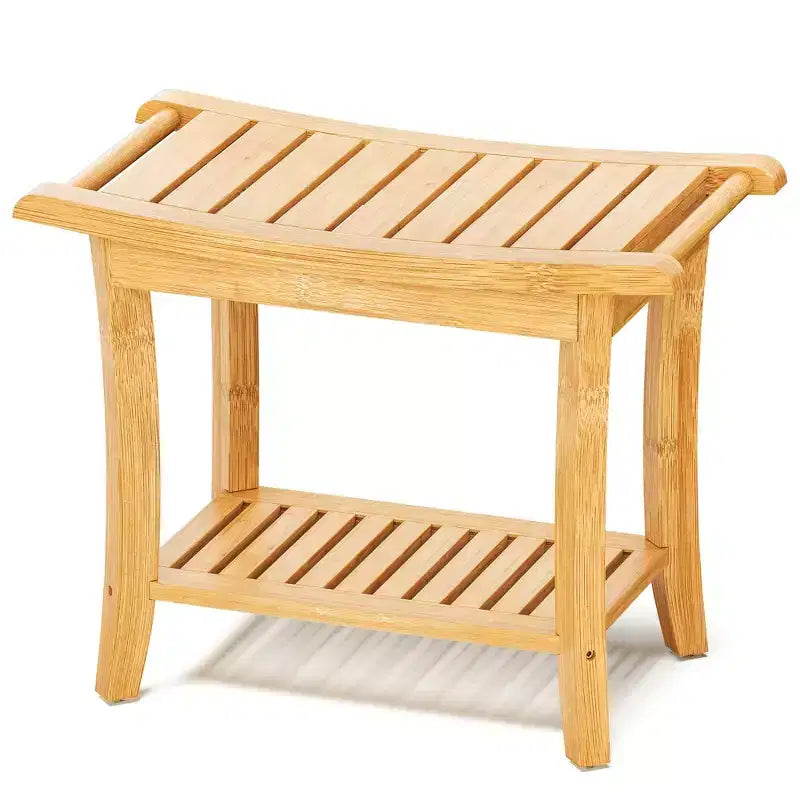 Bamboo Shower Bench with Storage Shelves 330lb Capacity Waterproof