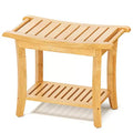 Bamboo Shower Bench with Storage Shelves 330lb Capacity Waterproof