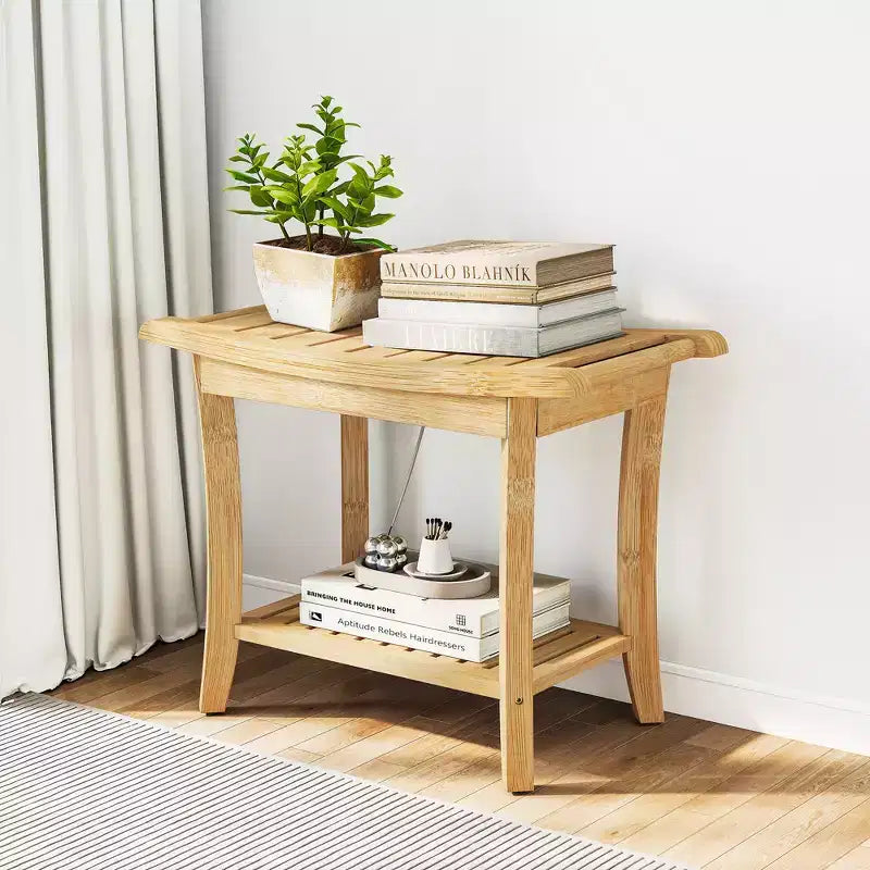 Banc de douche en bambou avec étagères de rangement, capacité de 150 kg, imperméable