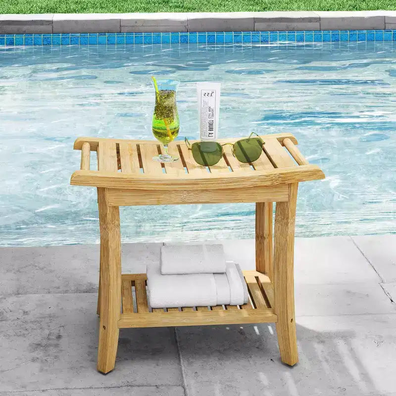 Banc de douche en bambou avec étagères de rangement, capacité de 150 kg, imperméable