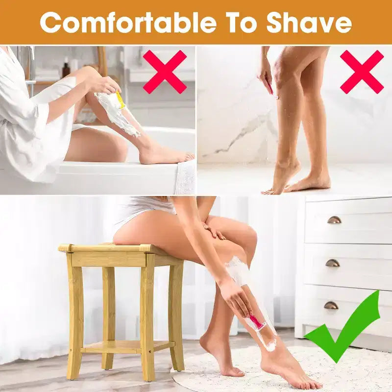 Banc de douche en bambou avec étagères de rangement, capacité de 150 kg, imperméable