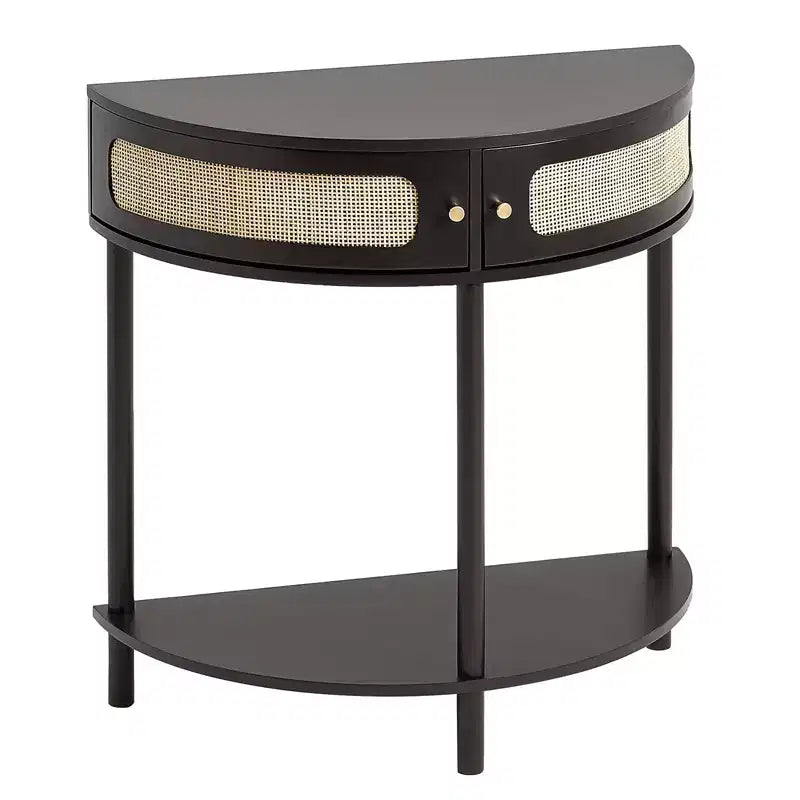Rattan Console Table with 2 Storage Compartments and Anti-Tip Design