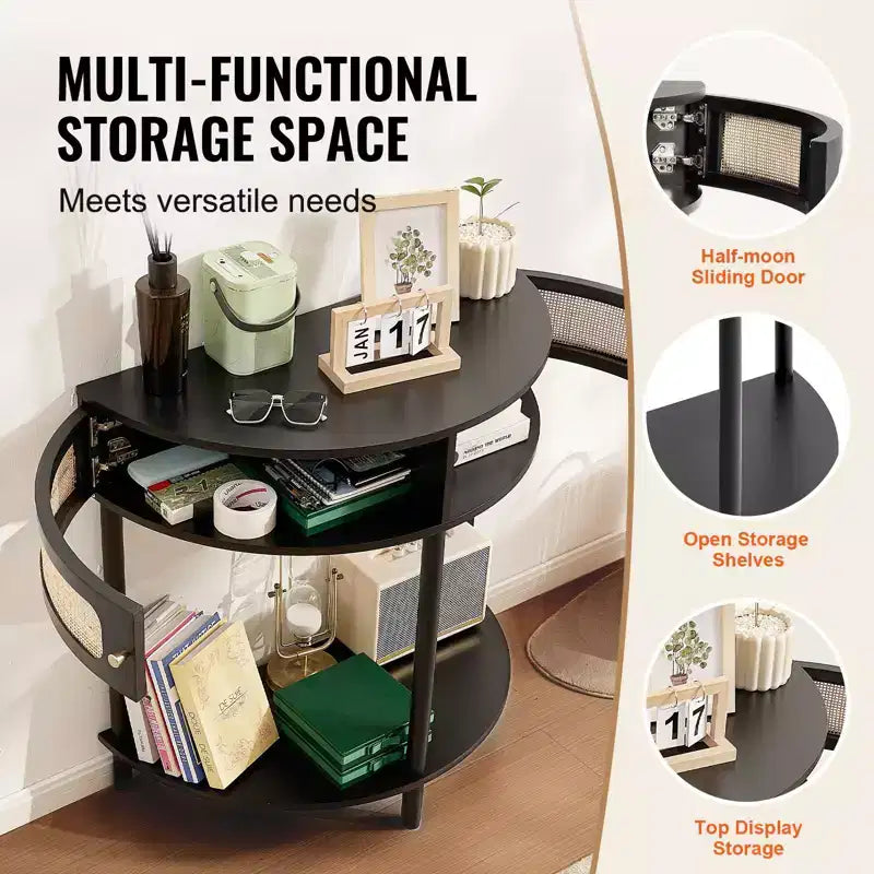 Console en rotin avec 2 compartiments de rangement et dispositif anti-basculement