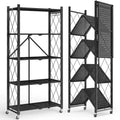 5-Tier Foldable Metal Storage Shelf with Lockable Wheels Heavy Duty Wire Organizer Rack Black