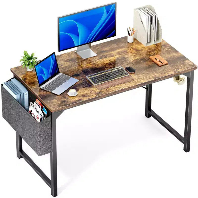 JIONJOY 47 Wide Metal Base Writing Desk - Brown