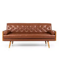 Christopher Knight Home Jalon Faux Leather Tufted 3 Seater Sofa with Bolster Pillows, Cognac Brown/Dark Walnut