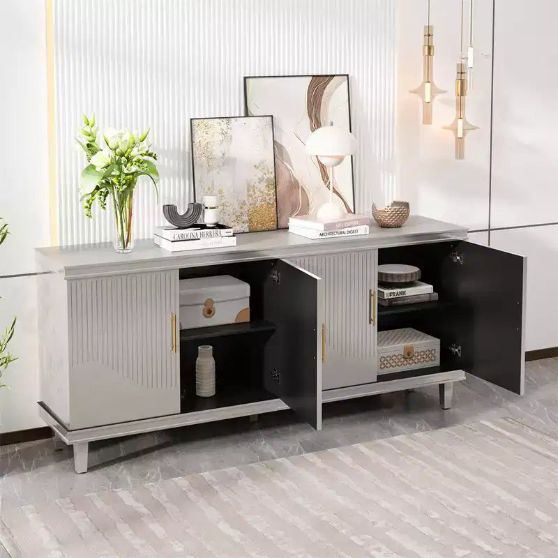 Grand buffet à 4 portes de 178 cm, meuble de rangement, idéal pour le salon, la cuisine, la chambre, le couloir (Champagne)