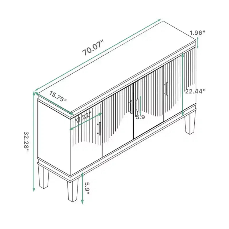 Grand buffet à 4 portes de 178 cm, meuble de rangement, idéal pour le salon, la cuisine, la chambre, le couloir (Champagne)