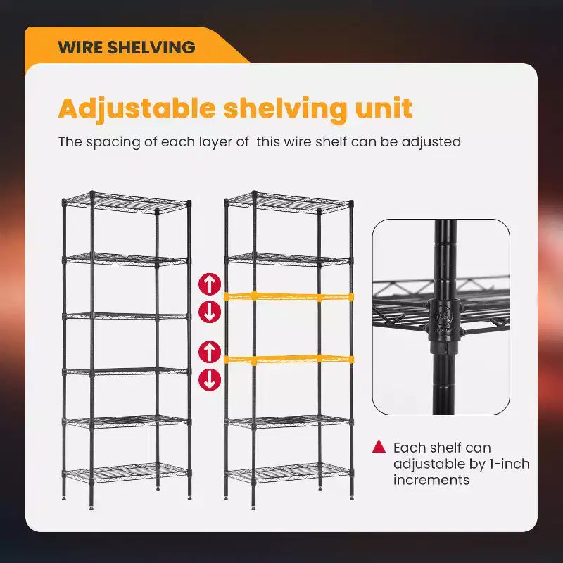 Étagère métallique à 6 niveaux modulable, robuste, pour garage et rangement.