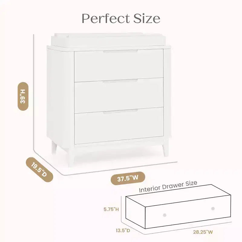 Commode à 3 tiroirs avec plateau à langer et tiroirs à verrouillage mutuel