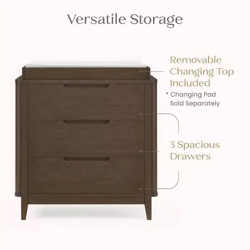 Commode à 3 tiroirs avec plateau à langer et tiroirs à verrouillage mutuel