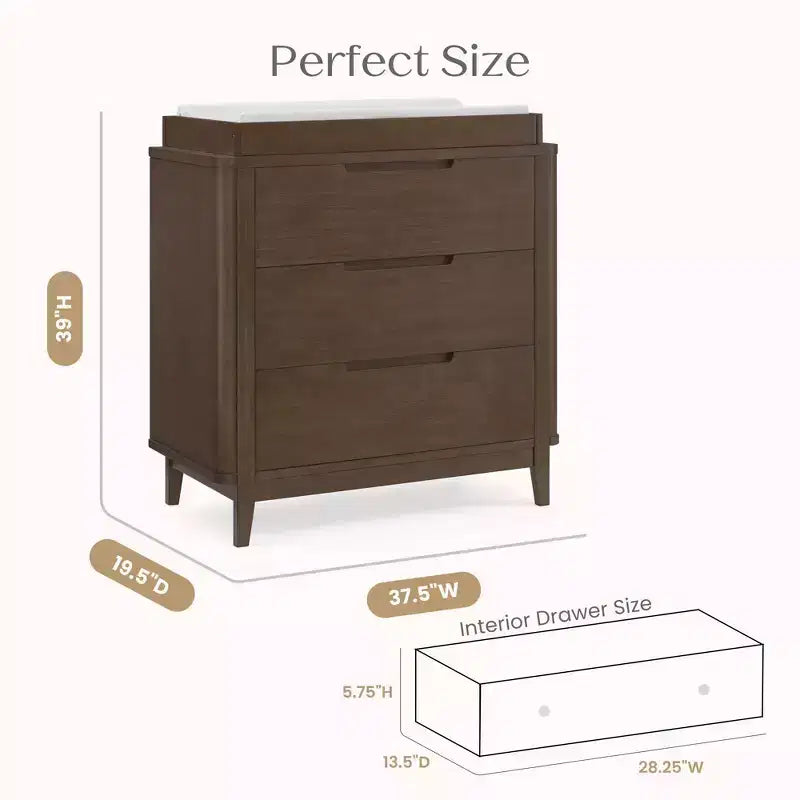 Commode à 3 tiroirs avec plateau à langer et tiroirs à verrouillage mutuel