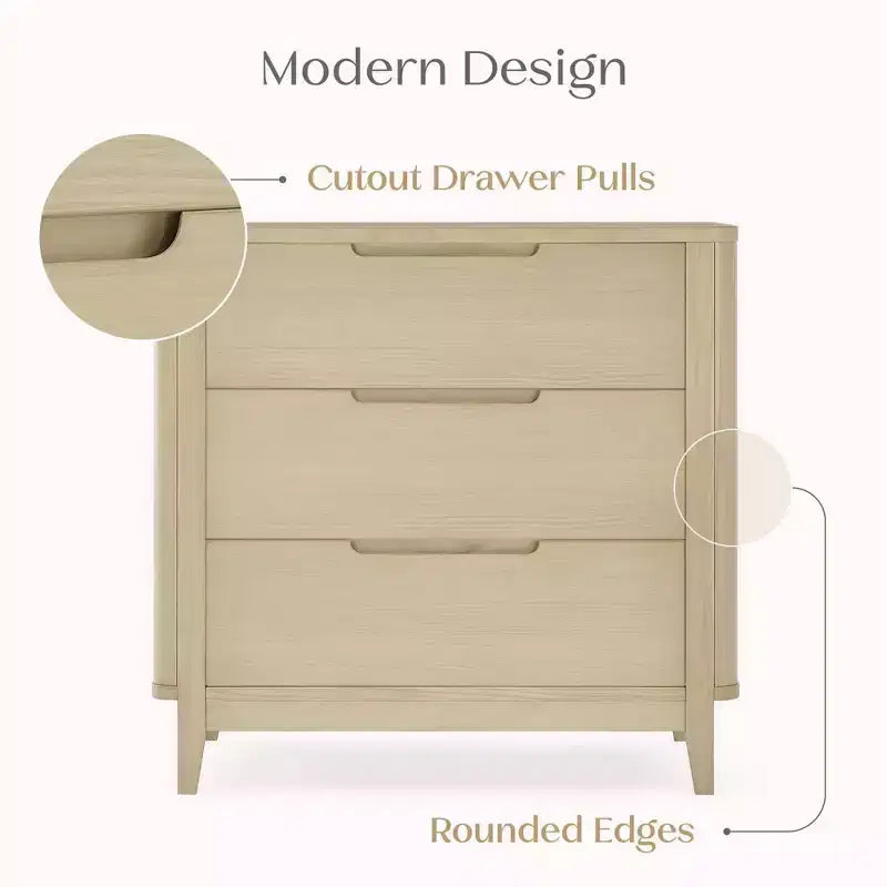 Commode à 3 tiroirs avec plateau à langer et tiroirs à verrouillage mutuel