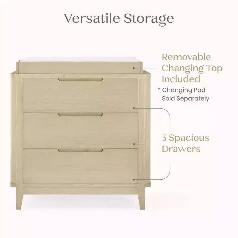 Commode à 3 tiroirs avec plateau à langer et tiroirs à verrouillage mutuel