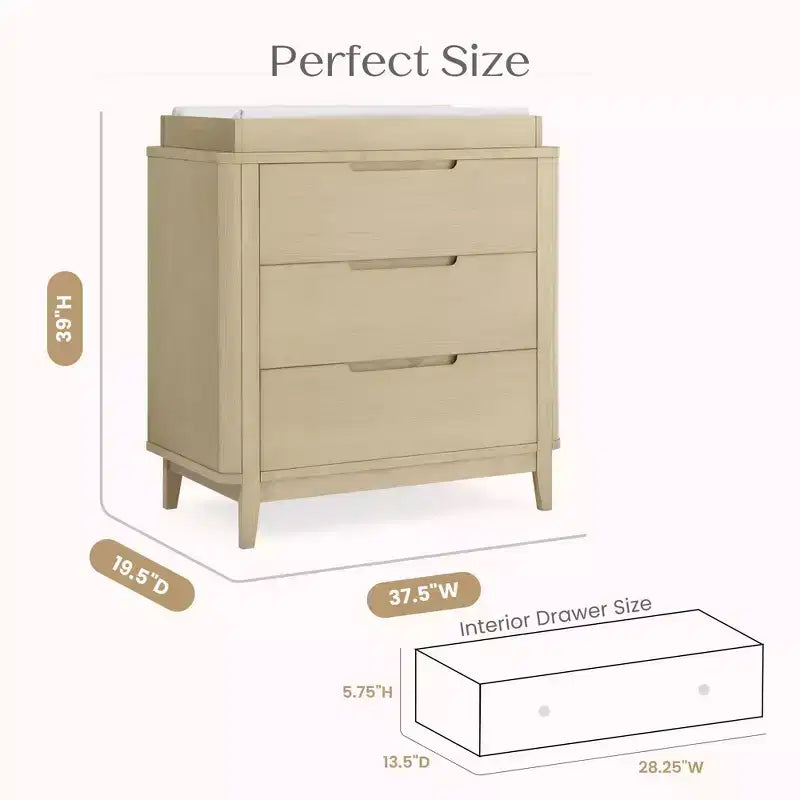 Commode à 3 tiroirs avec plateau à langer et tiroirs à verrouillage mutuel